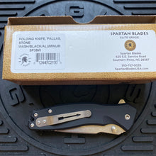 Load image into Gallery viewer, Spartan Blades SF3SW PALLAS Flipper 3.75&quot; S35VN Stonewashed Plain Blade, Black Aluminum Handles
