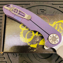 Load image into Gallery viewer, Curtiss Custom F3 Large 3.75&quot; Slicer, Flipper, Titanium Purple SPM-Mill Handles, Blasted Polished Hardware, Magnacut Knife
