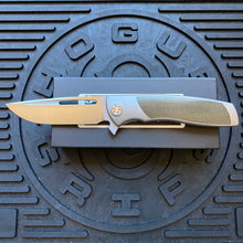 Load image into Gallery viewer, Sharp By Design Mini Evo Flipper 3.25&quot; Satin Drop Point OD OLIVE  MICARTA Inlay Knife
