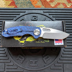 Curtiss Custom F3 Medium 3" Spanto NON-Flipper, Blue Titanium FJ-Mill "Dragon Scale", Stonewash Magnacut Folding Knife