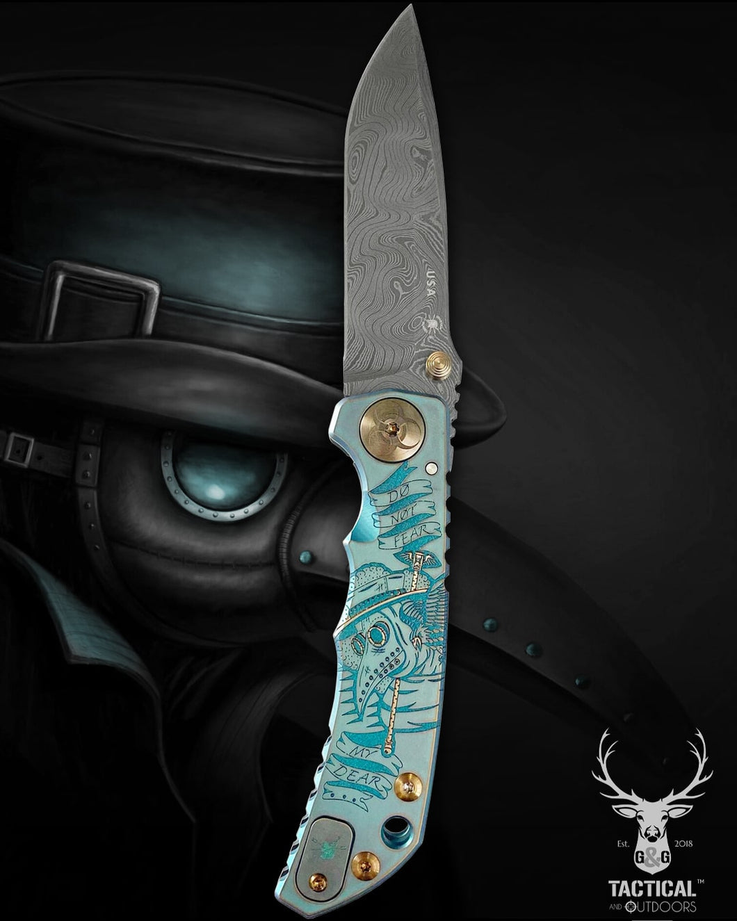 Spartan Blades Harsey Folder - Plague Doctor GREEN Special Edition Chad Nichols Damascus Blade