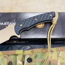 Load image into Gallery viewer, Spartan Blades Horkos Flat Hard Earth 5.6&quot; Fixed Blade Knife CE Canvas Micarta Black Handle with MultiCam Molle Sheath SB4DEBKNLMC
