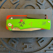 Load image into Gallery viewer, Chaves Street Sangre 3.4&quot; Wharncliffe ZOMBIE APOCALYPSE Theme Stone Washed Titanium Handles Belt Finished M390 Flipper Knife Warranty Voided
