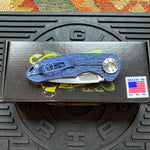 Curtiss Custom F3 Medium 3" Spanto NON-Flipper, Blue Titanium FJ-Mill "Dragon Scale", Stonewash Magnacut Folding Knife