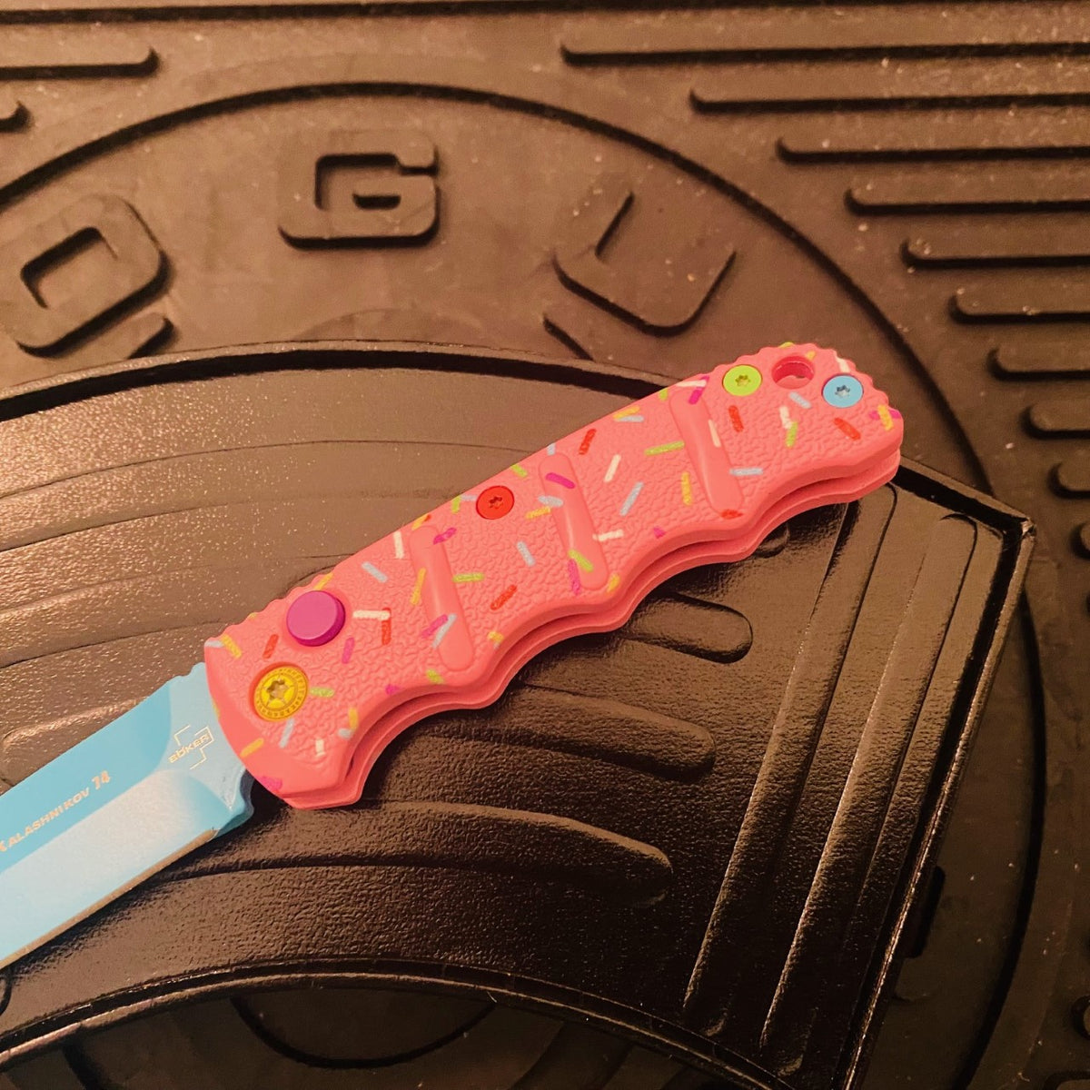 Boker MINI Dessert Warrior Kalashnikov Dagger Automatic Knife 2.5" Blue Donut