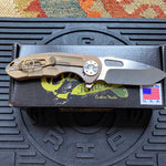 Curtiss Custom F3 Medium 3" Slicer Flipper, Bronze Titanium Ball-Mill, Stonewash Magnacut Folding Knife