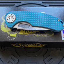 Load image into Gallery viewer, Curtiss Custom F3 Medium 3.25&quot; Slicer NON-Flipper, Frag-Mill Aqua Purple, 2 Tone Stonewash Magnacut Folding Knife
