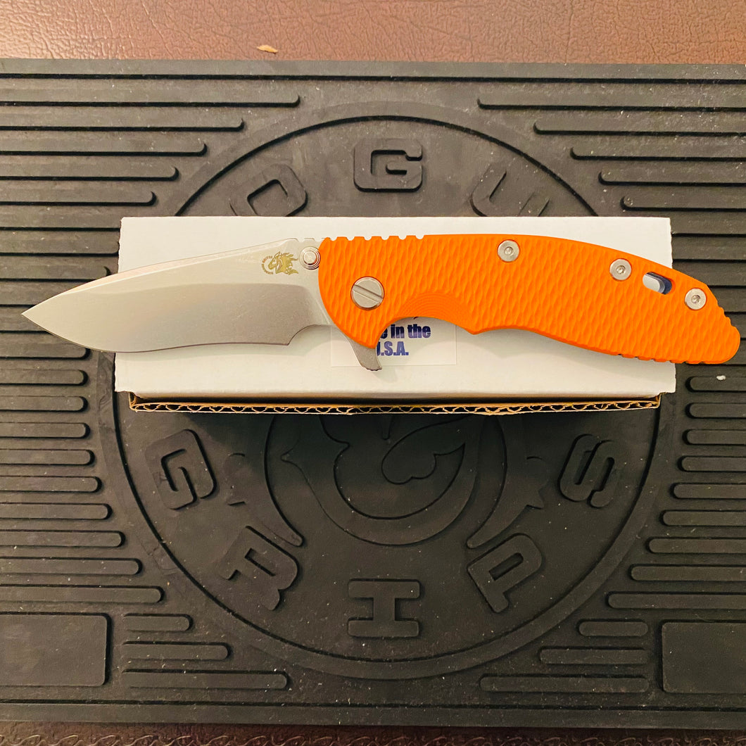 Rick Hinderer XM-18 3.5″ Recurve Tri-Way Stonewash Blue Orange G10 Folding Knife