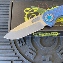 Load image into Gallery viewer, Curtiss Custom F3 Large 3.75&quot; Slicer, Non-Flipper, Titanium Blue PM-Mill Handles, Blue Polished Hardware, Magnacut Knife
