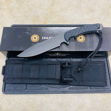 Load image into Gallery viewer, Spartan Blades Horkos Black 5.6&quot; Fixed Blade Knife CE Canvas Micarta Black Handle with Black Molle Sheath SB4BKBKNLBK
