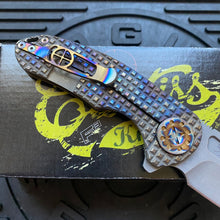Load image into Gallery viewer, Curtiss Custom F3 Medium 3.25&quot; Wharny Flipper, Frag-Mill Titanium Torched Handles, Blasted Magnacut, Torched Hardware Folding Knife
