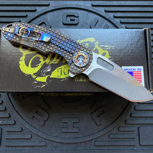 Load image into Gallery viewer, Curtiss Custom F3 Medium 3.25&quot; Spanto Flipper, Frag-Mill Titanium Torched Handles, 2 Tone Magnacut, Torched Hardware Folding Knife
