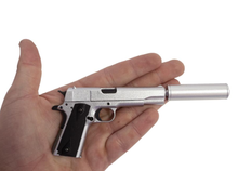 Load image into Gallery viewer, Goatguns Mini 1911 Suppressor - Silver - Die Cast Model Toy
