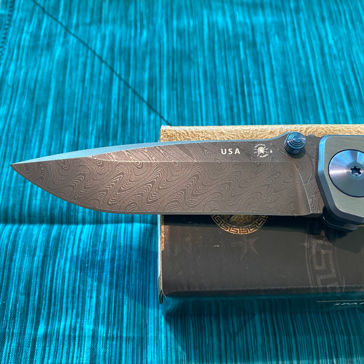 Spartan Blades Harsey Folder - Shield Engraved Damascus Blade - Special Edition