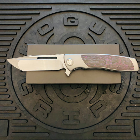 Sharp By Design Mini Evo Flipper 3.25" Satin HARPOON PURPLE HAZE FAT CARBON Inlay Knife