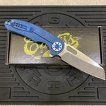 Curtiss Custom F3 Large 3.75" Wharny, Flipper, Titanium Blue PM-Mill Handles, Blue Polished Hardware, Magnacut Knife