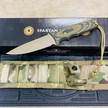 Load image into Gallery viewer, Spartan Blades Harsey Tactical Trout Flat Dark Earth Camo Handles 4.5&quot; Fixed Blade Knife with Multicam Molle Sheath SB43DECMNLMC
