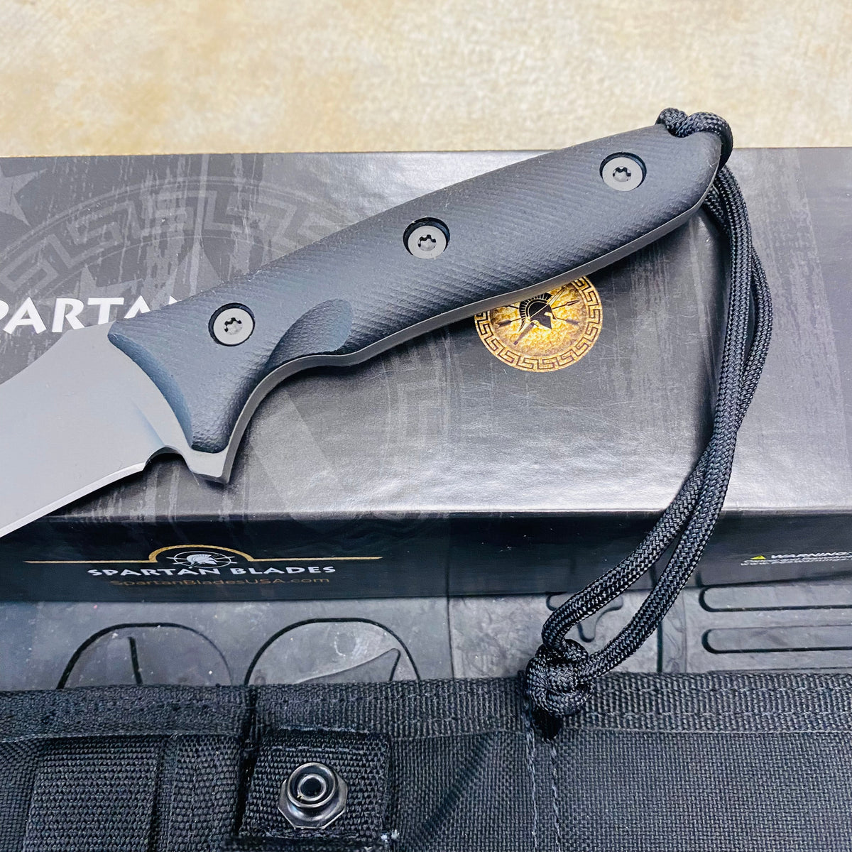 Spartan Blades Moros Black Combat Utility 5.25" Fixed Knife with Black MOLLE Sheath SB53BKBKNLBK