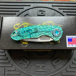 Curtiss Custom F3 Medium 3" Spanto NON-Flipper, Polished Green Titanium FJ-Mill "Dragon Scale", Stonewash Magnacut Folding Knife