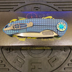 Curtiss Custom F3 Large 3.75" Slicer, Non-Flipper, Titanium Blue Frag Mill Handles, Green Polished Hardware, Magnacut Knife