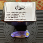 Curtiss Custom F3 Medium 3" Spanto Flipper, Purple Titanium FJ-Mill "Dragon Scale", Stonewash Magnacut, Yellow Titanium Hardware Folding Knife