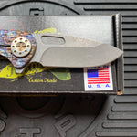 Curtiss Custom F3 Medium 3" Slicer Flipper, Torched Titanium FJ-Mill "Dragon Scale", Stonewash Magnacut Folding Knife
