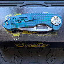 Load image into Gallery viewer, Curtiss Custom F3 Medium 3.25&quot; Slicer NON-Flipper, Frag-Mill Aqua Purple, 2 Tone Stonewash Magnacut Folding Knife
