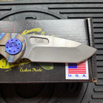 Curtiss Custom F3 Medium 3" Spanto NON-Flipper,Titanium Torched Tiger Striped Handles, Stonewash Magnacut Purple Hardware Folding Knife