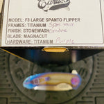 Curtiss Custom F3 Large 3.75" Spanto, Flipper, Titanium Ombre SPM-Mill Handles, Purple Hardware, Magnacut Knife