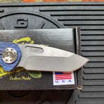 Curtiss Custom F3 Medium 3" Spanto NON-Flipper, Blue Titanium FJ-Mill "Dragon Scale", Stonewash Magnacut Folding Knife