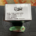 Curtiss Custom F3 Medium 3" Slicer Flipper, Green Titanium FJ-Mill "Dragon Scale", Stonewash Magnacut Folding Knife
