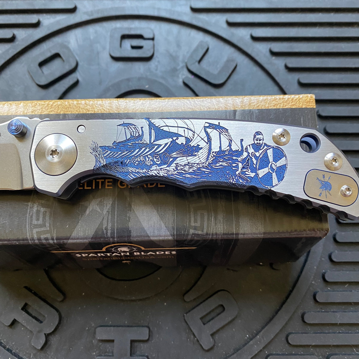 Spartan Blades SF5VIKING SHF Viking Longboat Harsey Folding Knife 3.95" S45VN Stonewashed Plain Blade, Titanium Handles