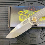 Curtiss Custom F3 Large 3.75" Slicer, Flipper, Titanium Stonewash Frag-Mill Handles, Bronze Polished Hardware, Magnacut Knife