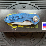 Curtiss Custom F3 Medium 3" Slicer Flipper, Blue Titanium FJ-Mill "Dragon Scale", Stonewash Magnacut Folding Knife