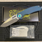 Curtiss Custom F3 Large 3.75" Slicer, Non-Flipper, Titanium Blue Frag Mill Handles, Green Polished Hardware, Magnacut Knife