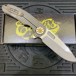 Curtiss Custom F3 Large 3.75" Slicer, Flipper, Titanium Stonewash Frag-Mill Handles, Bronze Polished Hardware, Magnacut Knife