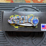 Curtiss Custom F3 Medium 3" Spanto NON-Flipper,Titanium Torched Tiger Striped Handles, Stonewash Magnacut Purple Hardware Folding Knife