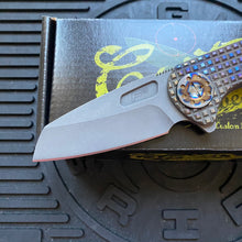 Load image into Gallery viewer, Curtiss Custom F3 Medium 3.25&quot; Wharny Flipper, Frag-Mill Titanium Torched Handles, Blasted Magnacut, Torched Hardware Folding Knife
