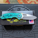 Curtiss Custom F3 Medium 3" Spanto NON-Flipper, Polished Green Titanium FJ-Mill "Dragon Scale", Stonewash Magnacut Folding Knife
