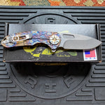 Curtiss Custom F3 Medium 3" Slicer Flipper, Torched Titanium FJ-Mill "Dragon Scale", Stonewash Magnacut Folding Knife
