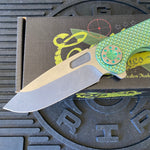 Curtiss Custom F3 Large 3.75" Slicer, Flipper, Titanium Green SPM-Mill Handles, Green Polished Hardware, Magnacut Knife