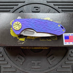 Curtiss Custom F3 Medium 3" Spanto Flipper, Purple Titanium FJ-Mill "Dragon Scale", Stonewash Magnacut, Yellow Titanium Hardware Folding Knife
