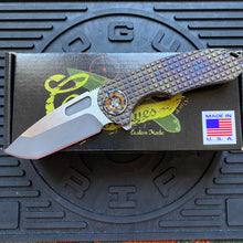 Load image into Gallery viewer, Curtiss Custom F3 Medium 3.25&quot; Spanto Flipper, Frag-Mill Titanium Torched Handles, 2 Tone Magnacut, Torched Hardware Folding Knife
