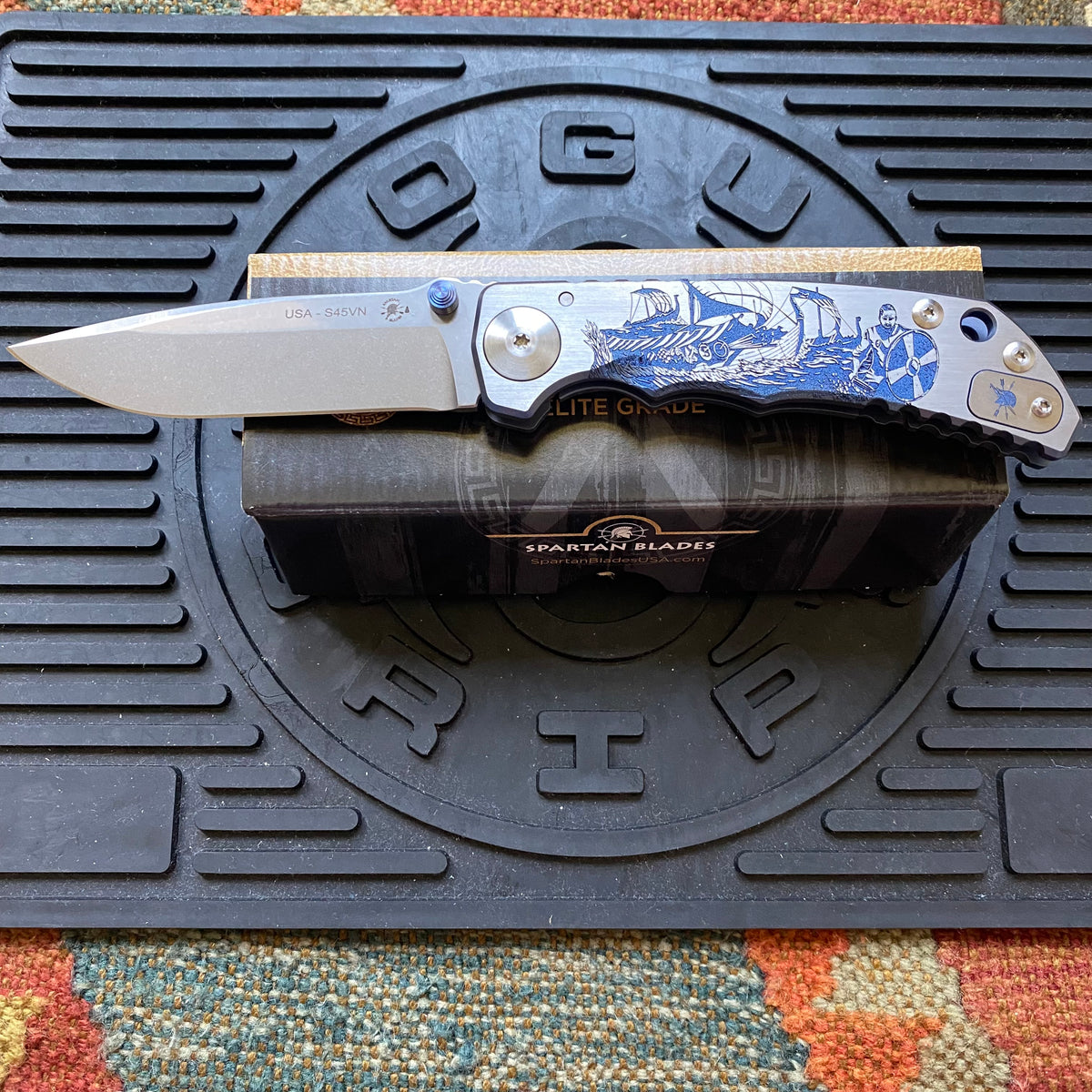 Spartan Blades SF5VIKING SHF Viking Longboat Harsey Folding Knife 3.95" S45VN Stonewashed Plain Blade, Titanium Handles