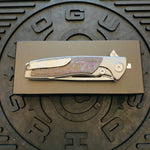 Sharp By Design Mini Evo Flipper 3.25" Satin Drop Point PURPLE HAZE FAT CARBON Inlay Knife