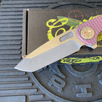 Curtiss Custom F3 Large 3.75" Spanto, Flipper, Titanium Frag Mill Handles, Pink Polished Hardware, Magnacut Knife