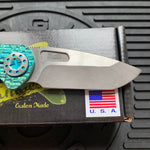 Curtiss Custom F3 Medium 3" Spanto NON-Flipper, Polished Green Titanium FJ-Mill "Dragon Scale", Stonewash Magnacut Folding Knife