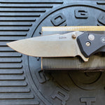 Spartan Blades SF3SW PALLAS Flipper 3.75" S35VN Stonewashed Plain Blade, Black Aluminum Handles