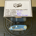 Curtiss Custom F3 Large 3.75" Spanto, Non-Flipper, Titanium Blue Blasted Dragon Scales Handles, Blue Polished Hardware, Magnacut Knife