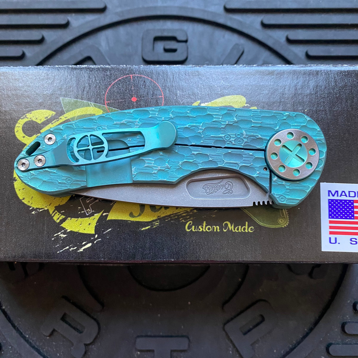 Curtiss Custom F3 Medium 3.25" Spanto NON-Flipper, FJ-Mill Aqua Green, Blasted Magnacut Folding Knife